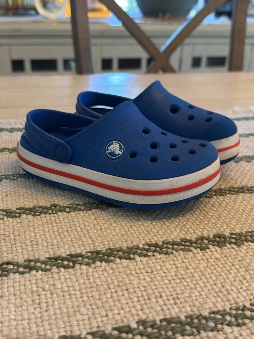 CROCS Kids Blue Clog with Red & White Stripe